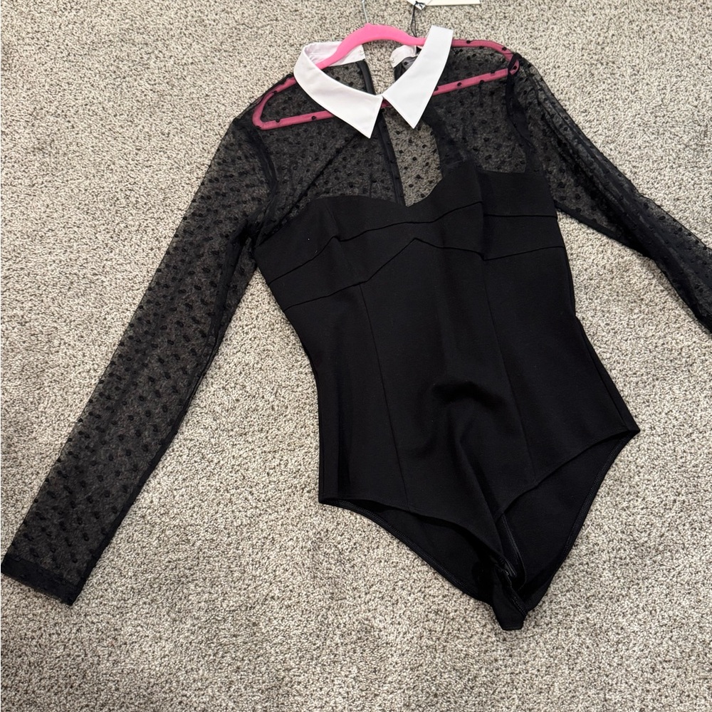 NWT - Fleur du Mal Black and White Lace Bodysuit - Large